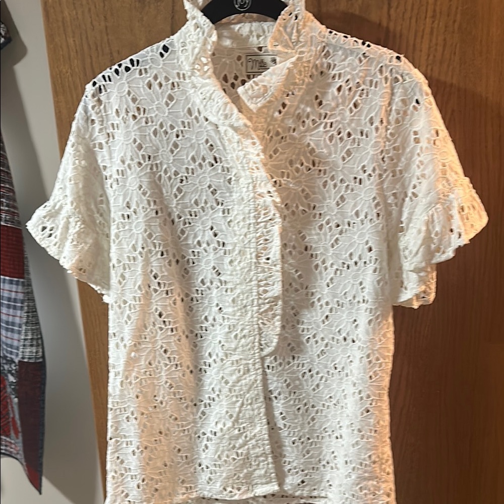 Mille White Lace Button-Up Blouse
